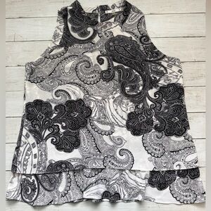 Sioni Blouse Womens Large Black White Paisley Sleeveless Flowy Boho Layered Top